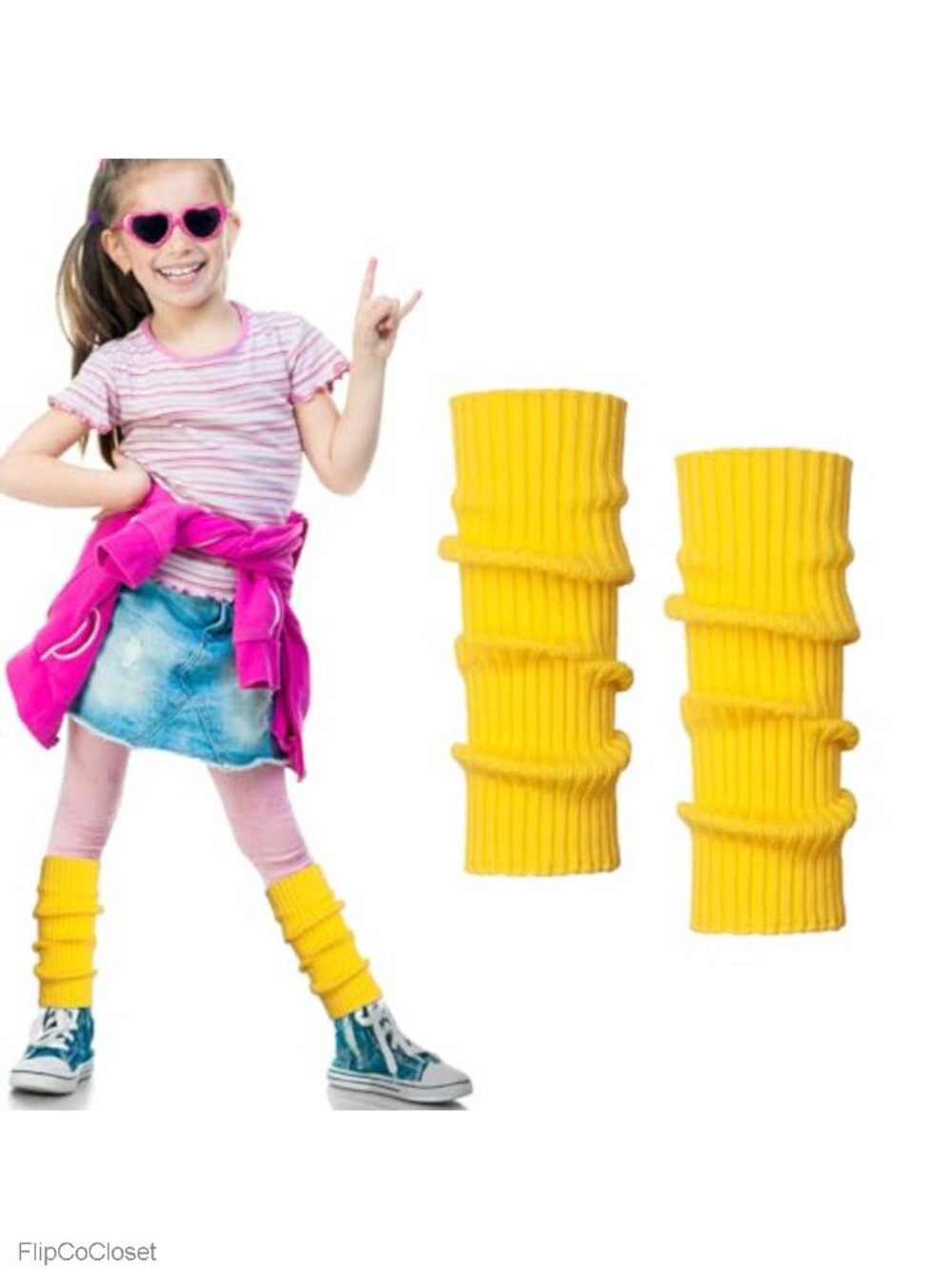 Kids Knit Ribbed Leg Warmers Neon 80s Party Costume Accessory Acrylic Knee High